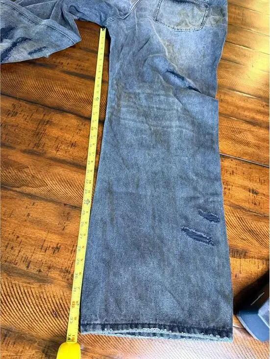 MNML Men's Ultra Baggy Thrashed Denim Jeans - Black Size 42 - Picture 5 of 6